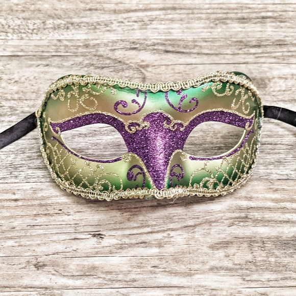 Ladies Masquerade Mask in Purple, Green & Gold - Picture 5 of 5